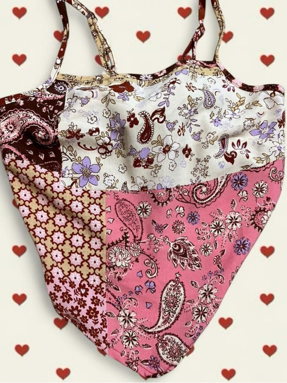 Women's Pink Patchwork Paisley Tank Top